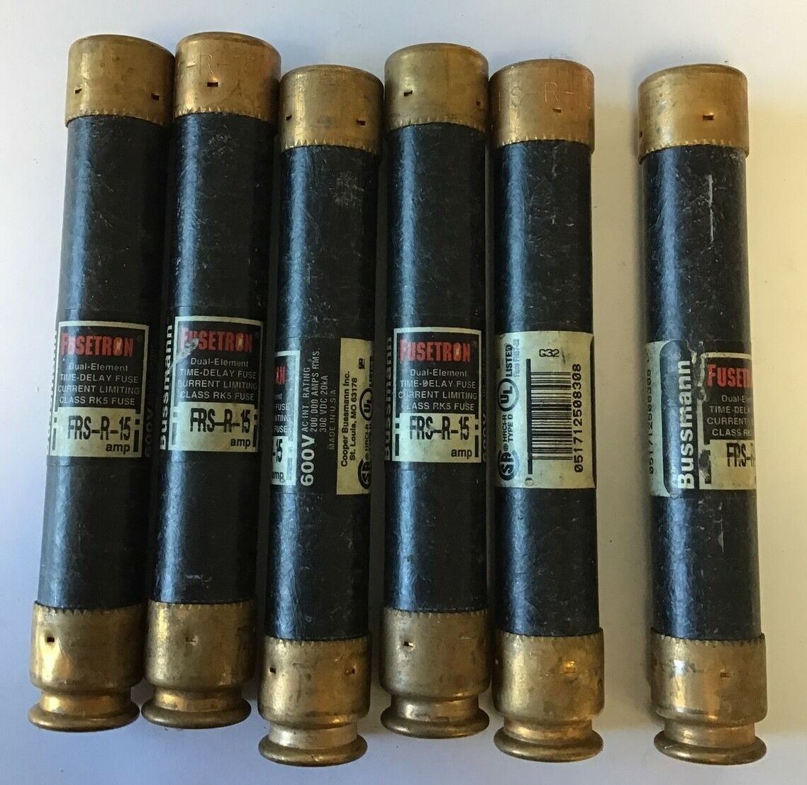 FUSETRON FRS-R-15 TIME DELAY FUSE CLASS RK-5 ***LOTOF6***