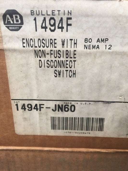 ALLEN BRADLEY 1494F-JN60 NON-FUSIBLE DISCONNECT SAFETY SWITCH 60AMP 3PH 3 POLE