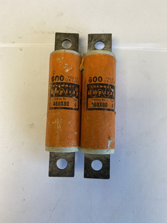 Shawmut Amp-trap A60X80 Type 4 80A 600V Fuse "Lot of 2"