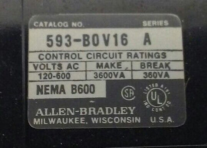 Allen Bradley Overload Relay  593-B0V16 Ser. A (NEW SURPLUS)