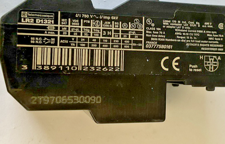 TELEMECANIQUE LR2 D1321 OVERLOAD RELAY 600V