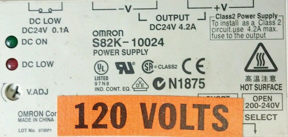 OMRON S82K-10024 POWER SUPPLY S82K10024, DC24V 0.1A OUTPUT: DC24V 4.2A