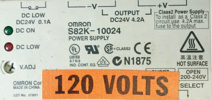 OMRON S82K-10024 POWER SUPPLY S82K10024, DC24V 0.1A OUTPUT: DC24V 4.2A