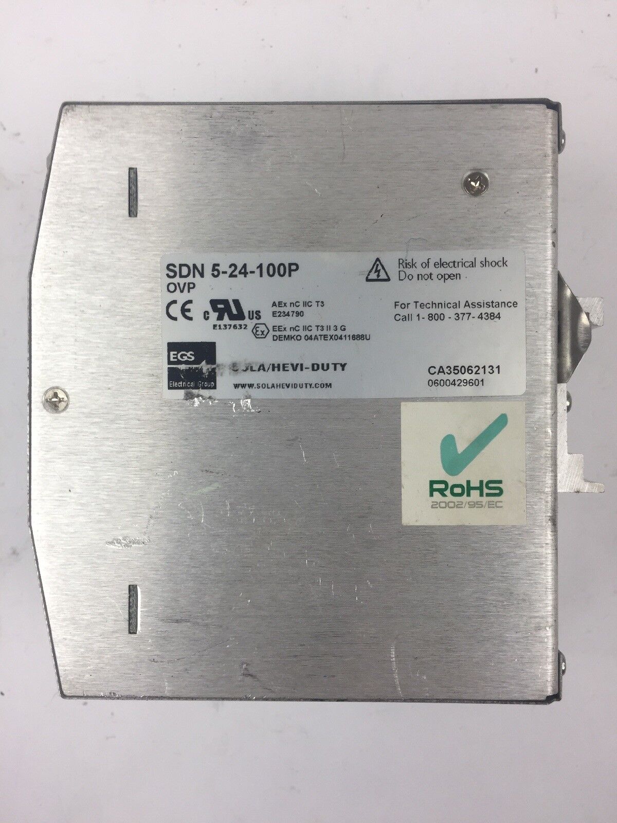 SOLA SDN 5-24-100P POWER SUPPLY 115/230VAC 2.2/1.0A 50/60HZ 24VDC/5A