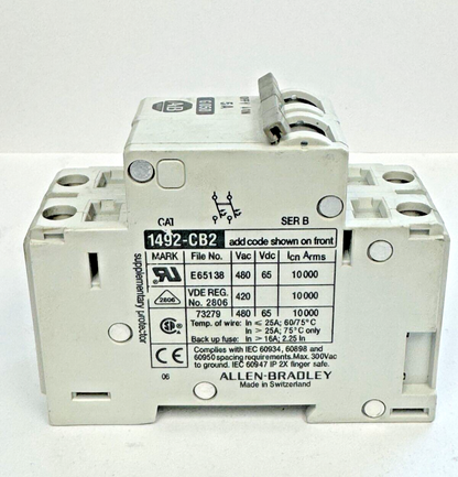 ALLEN-BRADLEY - 1492-CB2-G050 SER. B - MOTOR CONT. - 2P, 5 A, 277 V