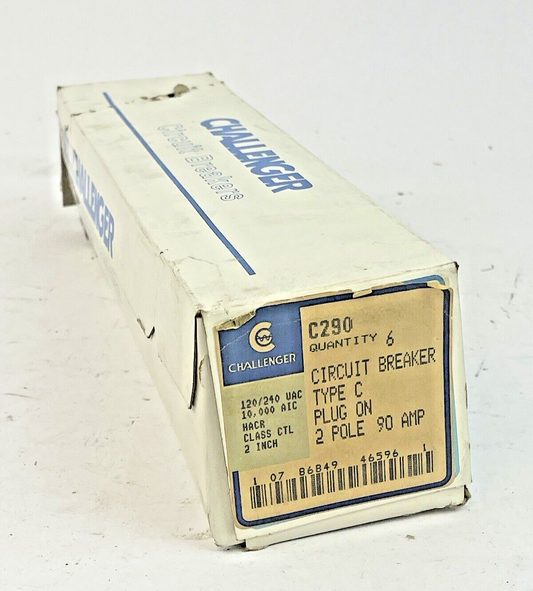CHALLENGER *BOX OF 6* - C290 - 90A, 2 POLE TYPE C CIRCUIT BREAKERS, 120/240 VAC