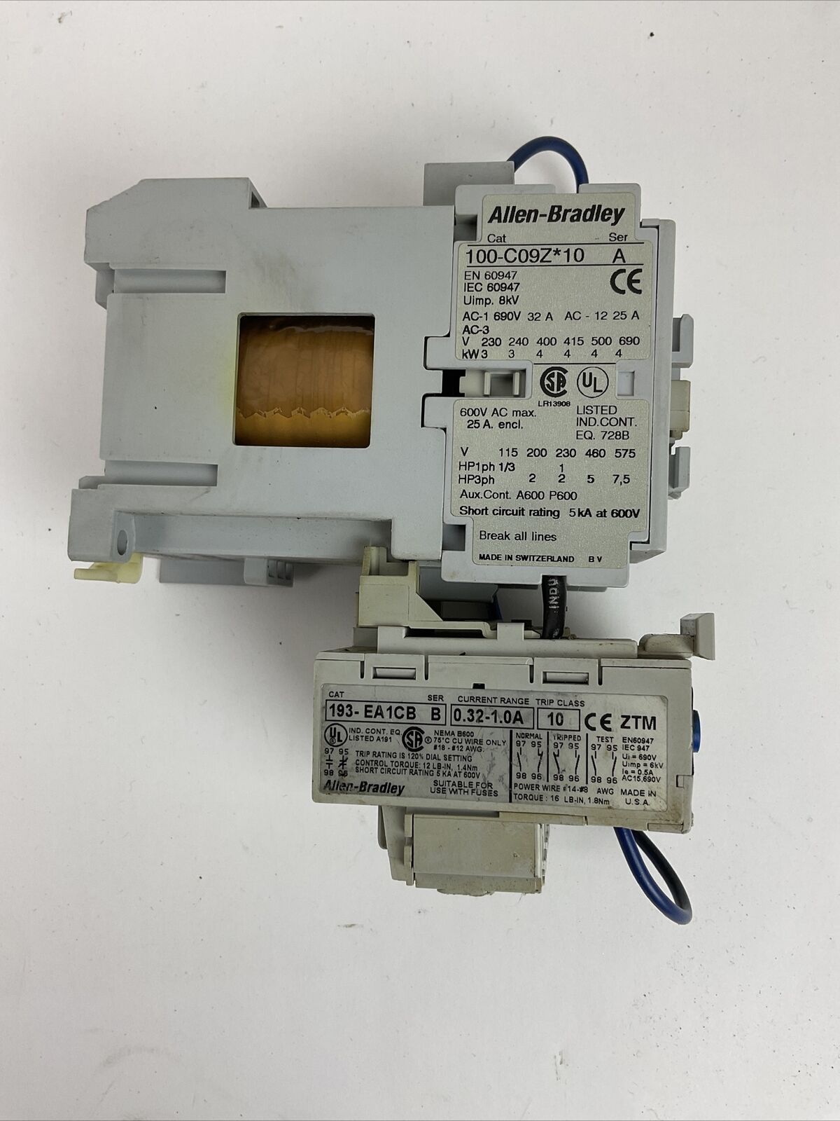 ALLEN BRADLEY STARTER (100-C09Z*10 SER A 600VAC 25A + 193-EA1CB 0.32-1A) COIL???