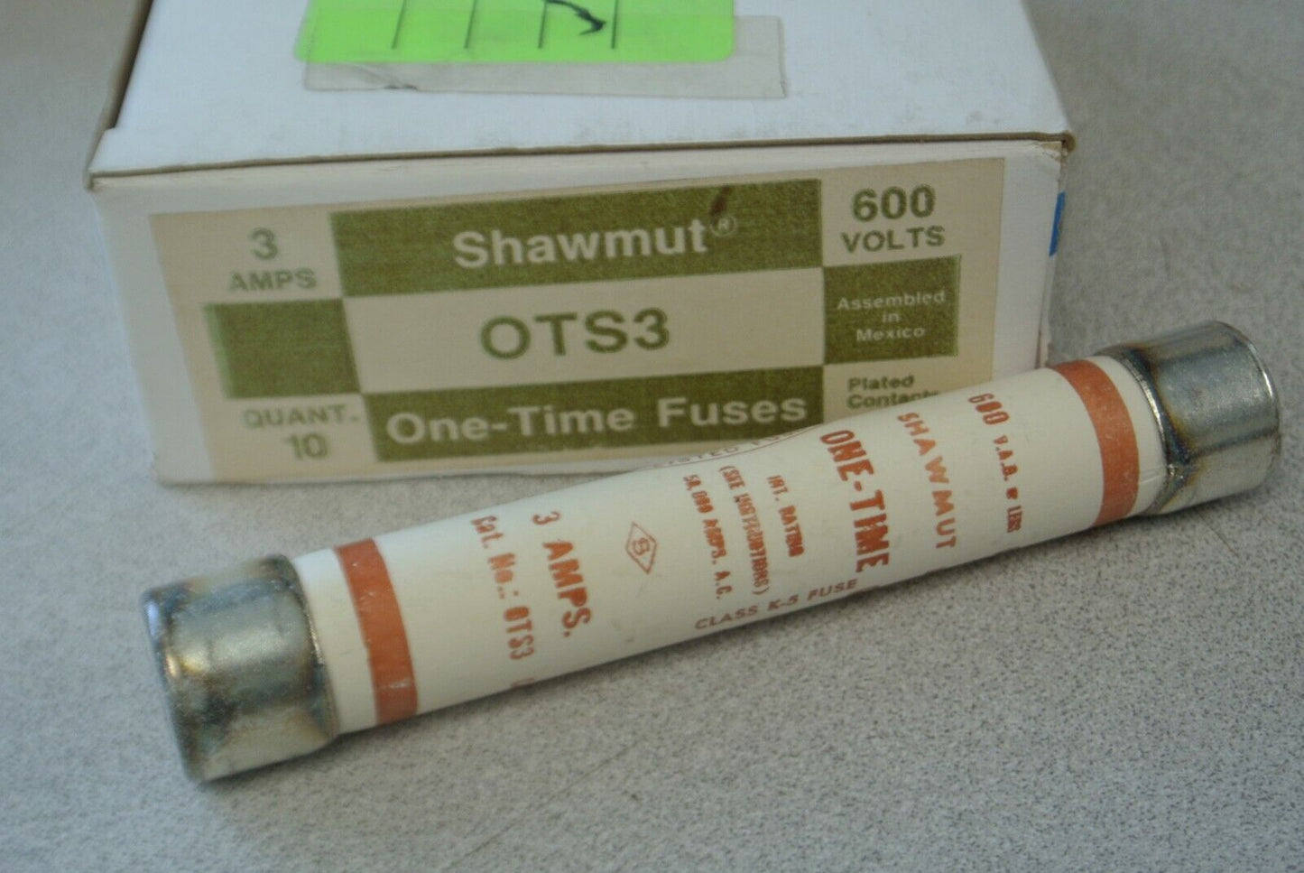 BOX of 10 / GOULD-SHAWMUT OTS3 ONE-TIME CLASS K5 FUSE / 3A / 600V / OTS-3