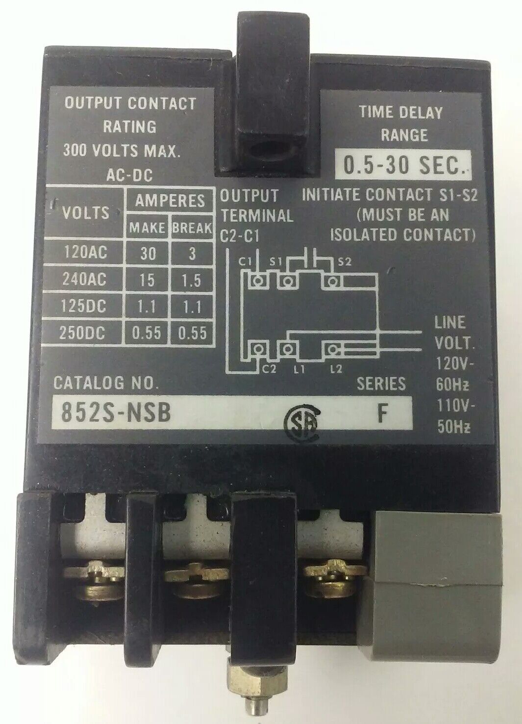 ALLEN BRADLEY 852S-NSB SER.F SOLID STATE TIMER, 0.5-30 SECONDS TIME DELAY RANGE