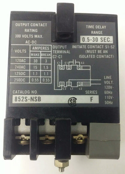 ALLEN BRADLEY 852S-NSB SER.F SOLID STATE TIMER, 0.5-30 SECONDS TIME DELAY RANGE