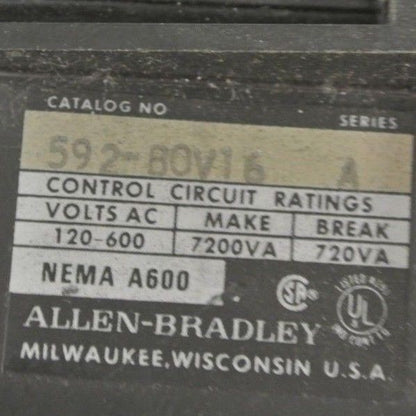 ALLEN-BRADLEY 592-BOV16, Ser. A - MANUAL RESET RELAY / 3P / 40A