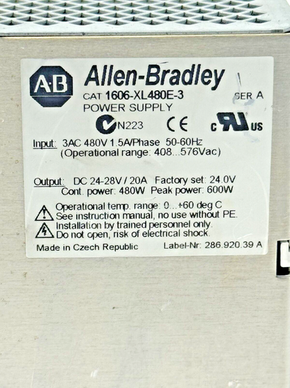ALLEN-BRADLEY - 1606-XL480E-3 SER. A - POWER SUPPLY - 480 W, 24 VDC