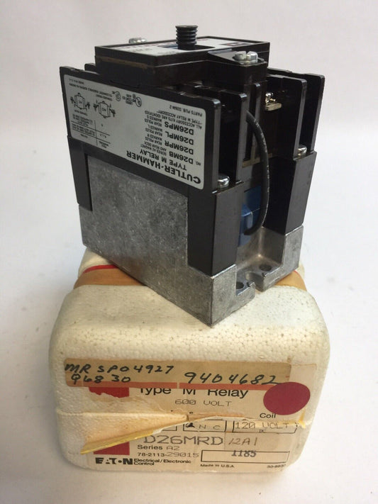 CUTLER HAMMER D26MRD12A1 TYPE "M" RELAY 1NO 2NC COIL 120VDC 9-2404-1