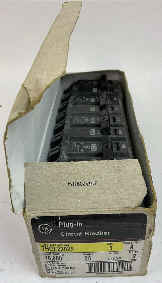 GE THQL22025 PLUG-IN CIRCUIT BREAKER 20AMP 2POLE 240VAC (BOX OF 5)