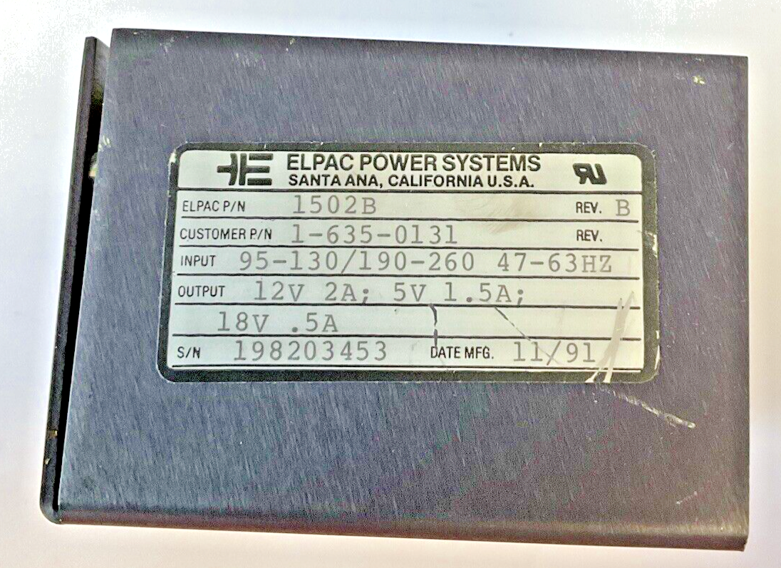 ELPAC POWER SYSTEMS 1502B POWER SUPPLY 1-635-0131 REV.B 12V 2A