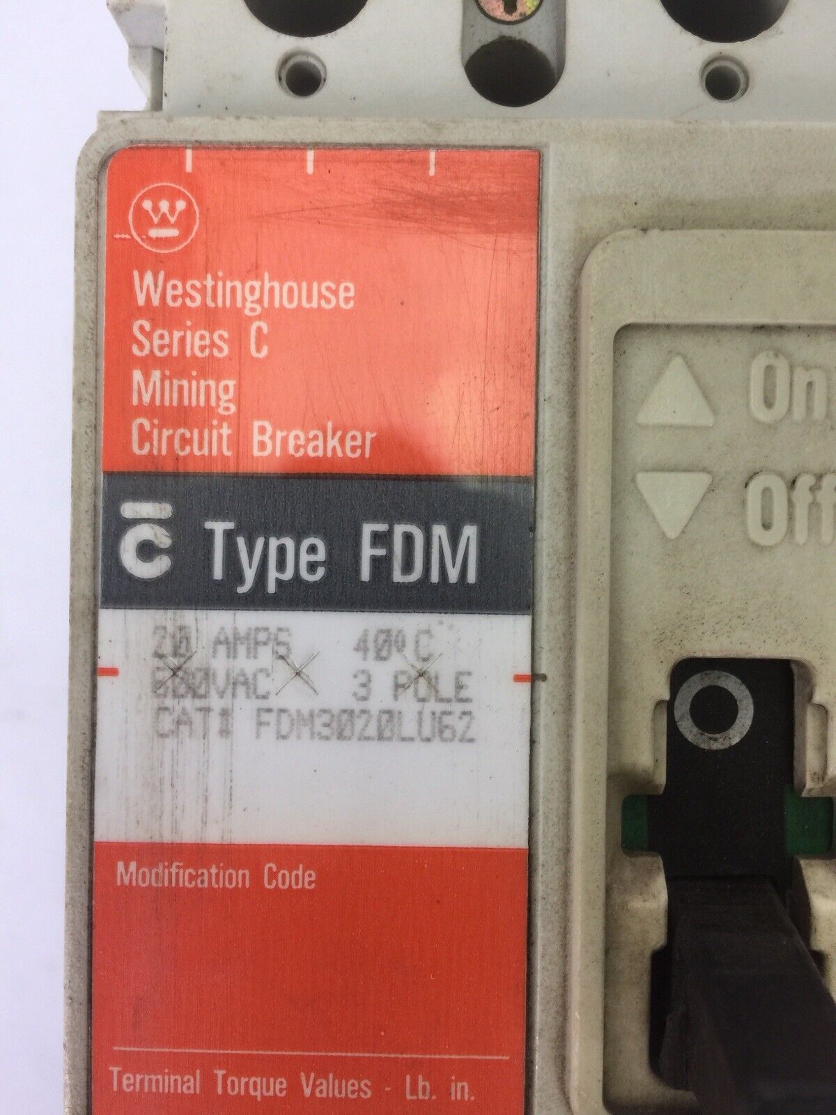 WESTINGHOUSE FDM3020LU62 MINING CIRCUIT BREAKER SERIES C 20AMP 600VAC 3POLE