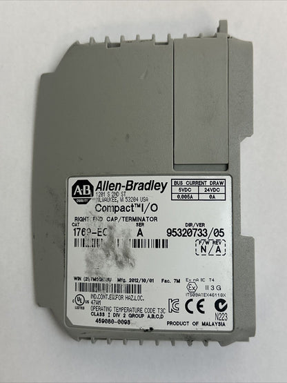 ALLEN BRADLEY COMPACT I/O 1769-ECR SER A F/W REV N/A RIGHT END CAP/TERMINATOR