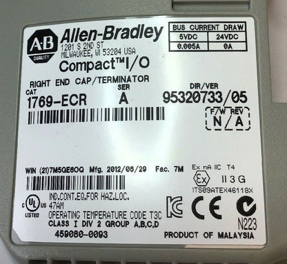 ALLEN BRADLEY 1769-ECR SER.A COMPACT I/O RIGHT END CAP/TERM. 24VDC***LOTOF2***