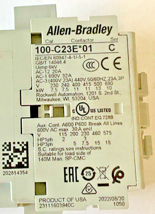 ALLEN BRADLEY 100-C23E*01 CONTACTOR SER.C 24VDC