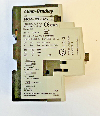 ALLEN BRADLEY 140M-C2E-B25 SER.B MOTOR PROTECTOR W/140-C-A AUX CONTACT SER.A