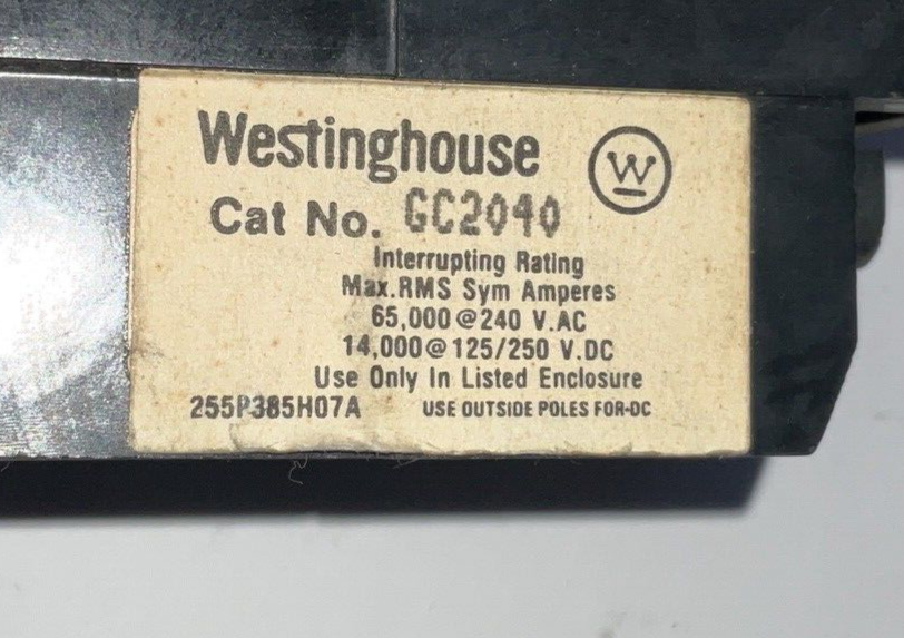WESTINGHOUSE GC2040 CIRCUIT BREAKER 240VAC 40A 2POLE
