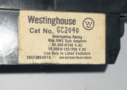 WESTINGHOUSE GC2040 CIRCUIT BREAKER 240VAC 40A 2POLE