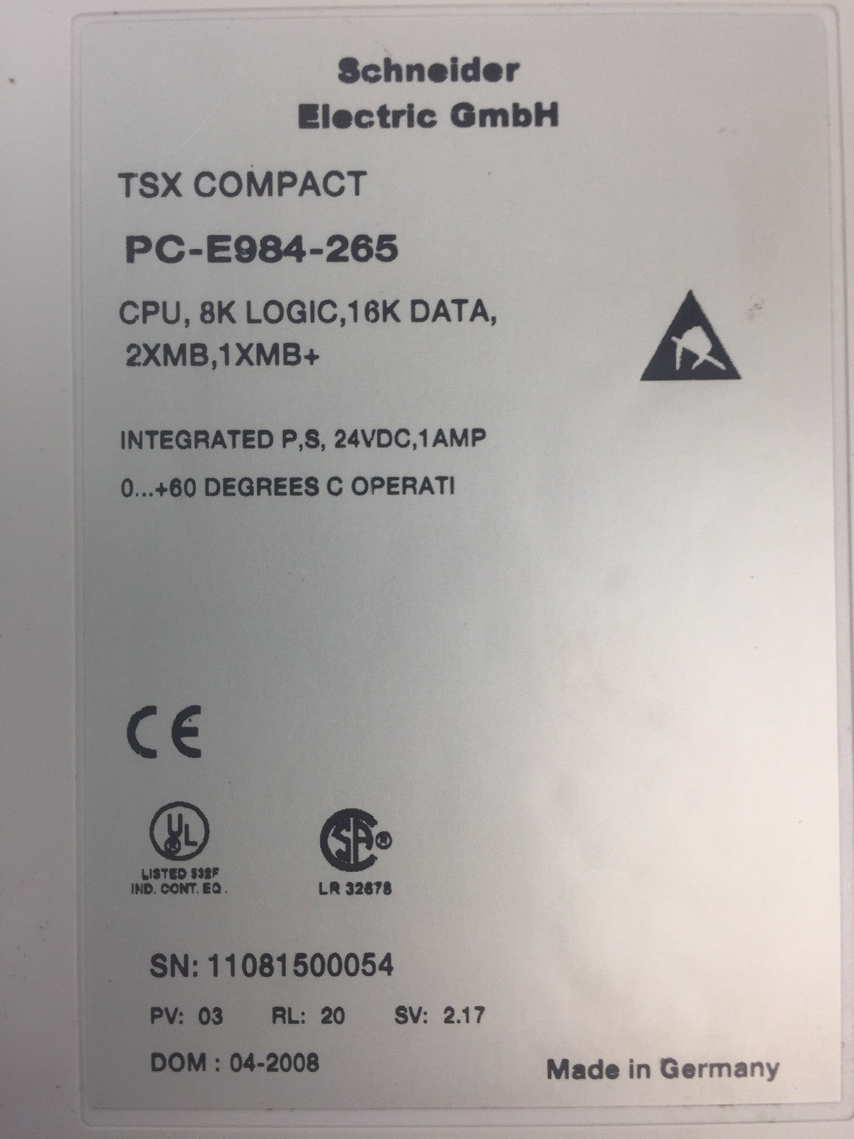 SCHNEIDER ELECTRIC  GMBH PC-E984-265 TSX COMPACT 24VDC