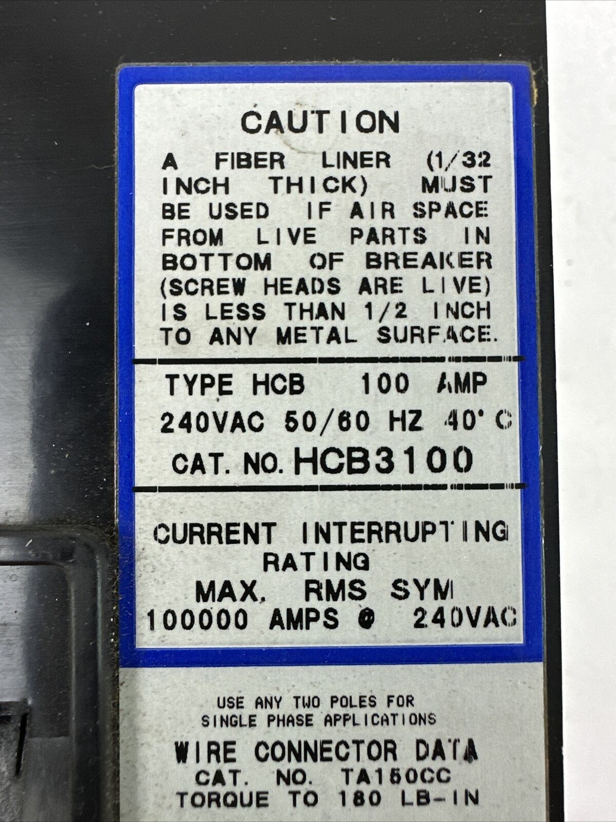 CHALLENGER HCB3100 CIRCUIT BREAKER 100AMP 240VAC 3POLE