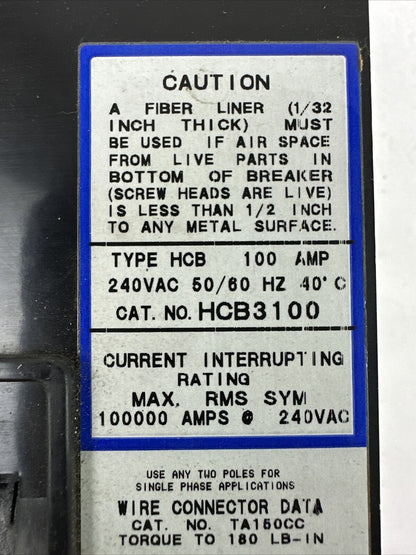 CHALLENGER HCB3100 CIRCUIT BREAKER 100AMP 240VAC 3POLE