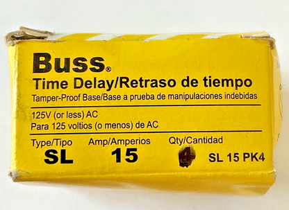 BUSSMANN SL-15 TIME DELAY FUSE 15A 125VAC***BOX OF 3 ***