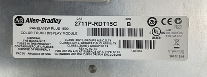 ALLEN BRADLEY 2711P-RDT15C SER B PANELVIEW PLUS 1500 TOUCH 2711P-RP2 SER G 24VDC