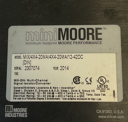 MOORE PERFORMANCE MIX/4X4-20MA/4X4-20MA/12-42DC ISOLATOR 4-CHANNEL 42VDC