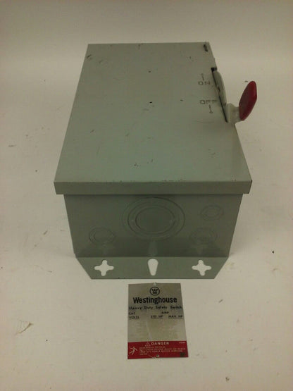 WESTINGHOUSE, HUN362, SAFETY SWITCH, 60A, 600V, 3P, TYPE 1 INDOOR, MISSING PARTS