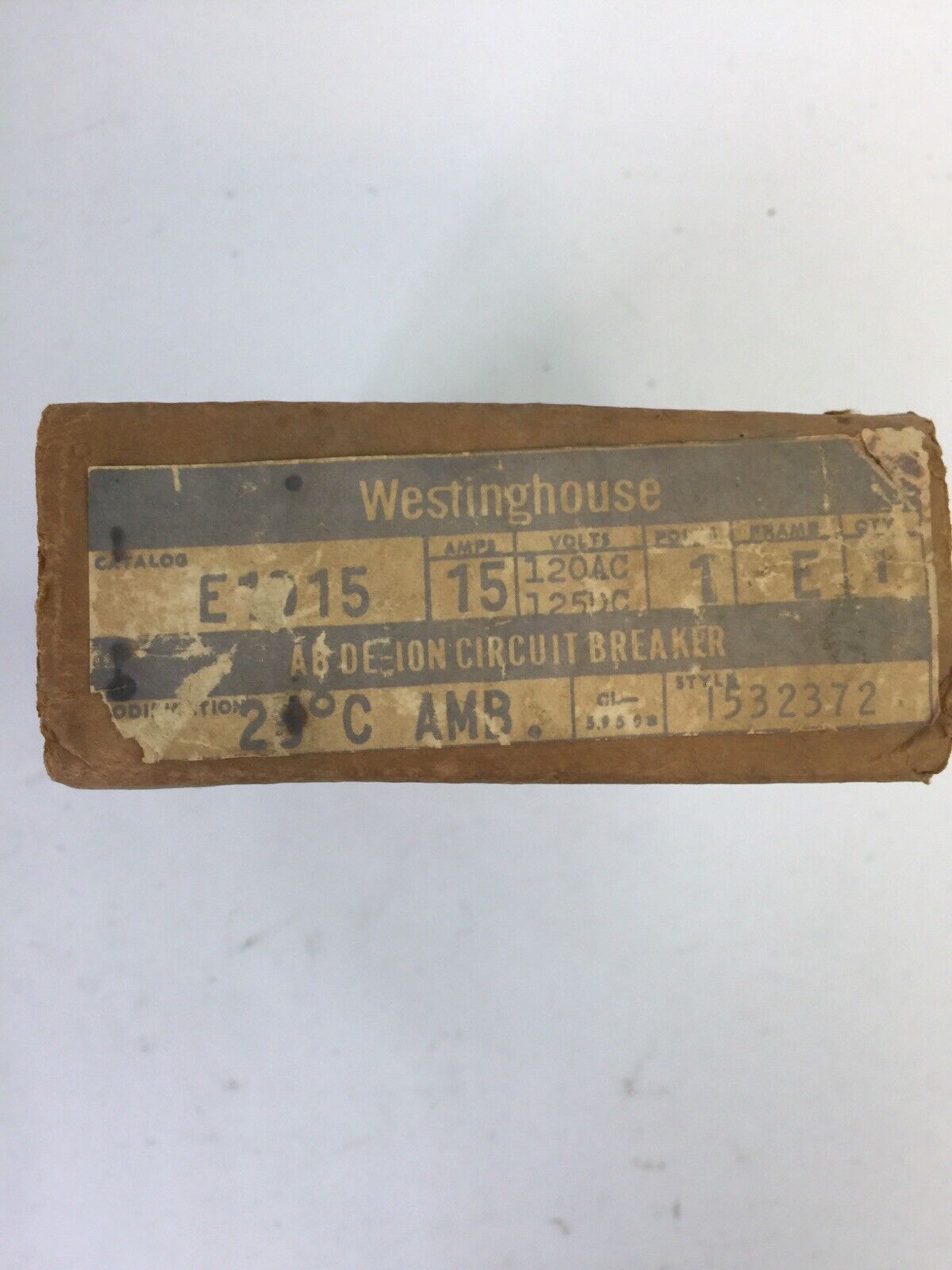 WESTINGHOUSE E1015 AB DE-ION CIRCUIT BREAKER 15AMP 1POLE 120VAC 125VDC