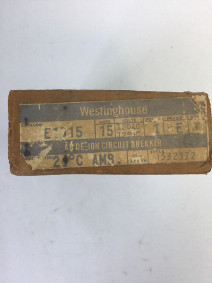 WESTINGHOUSE E1015 AB DE-ION CIRCUIT BREAKER 15AMP 1POLE 120VAC 125VDC