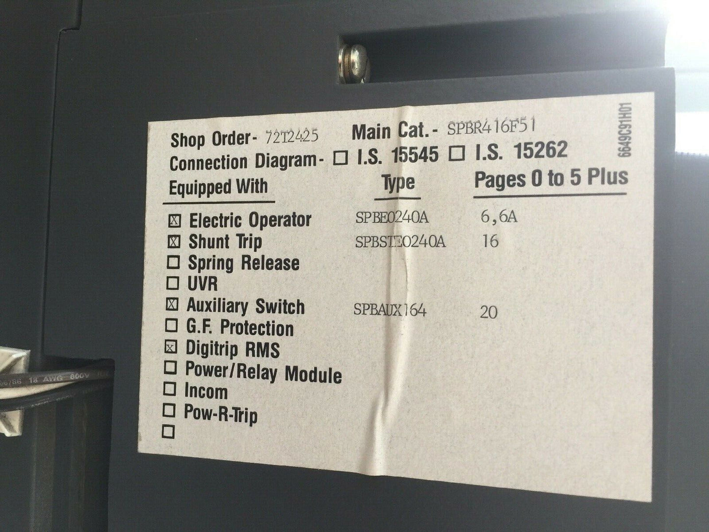 WESTINGHOUSE SPB100 POW-R BREAKER 2500 AMP? 4 POLE T51BLI DIGITRIP RMS 500