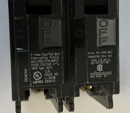 SIEMENS B250H CIRCUIT BREAKER  50AMP 120/240VAC 2POLE 60HZ