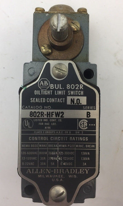 ALLEN BRADLEY 802R-HFW2 OILTIGHT LIMIT SWITCH SEALED CONTACT SERIES B