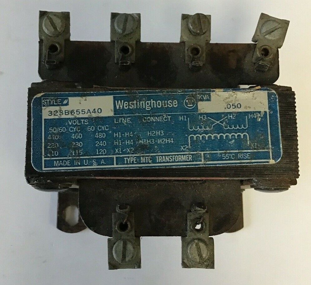 WESTINGHOUSE 323B655A40 KVA.050 50/60CY TRANSFORMER 480V TYPE MTC