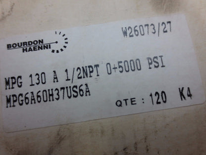 BOURDON HAENNI MPG6A60H37US6A PROCESS GAUGE 0-5000psi - MPG 130 A - NEW SURPLUS