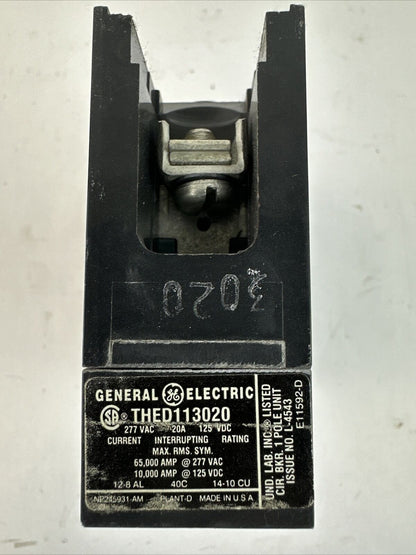 GE THED113020 277VAC 125VDC 20AMP 1POLE CIRCUIT BREAKER (LOT OF 10)