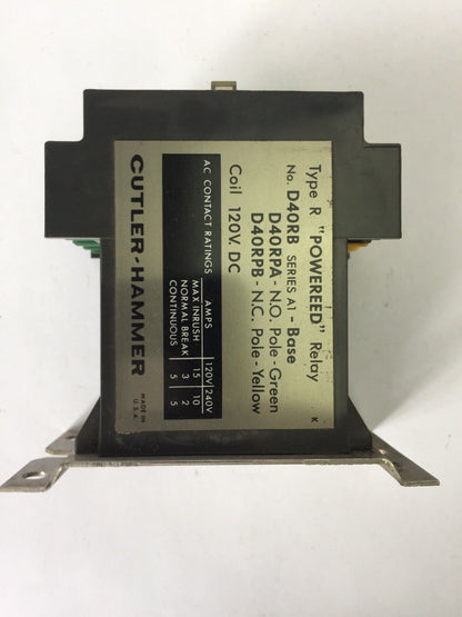 CUTLER HAMMER D40RB TYPE R POWEREED RELAY 120/240V COIL 120VDC (D40RPA D40RPB)