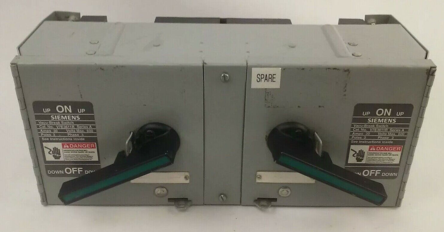 SIEMENS V7E3611R SER.A TWIN FUSIBLE VACU BREAK PANELBOARD SWITCH 600V 30A 20HP