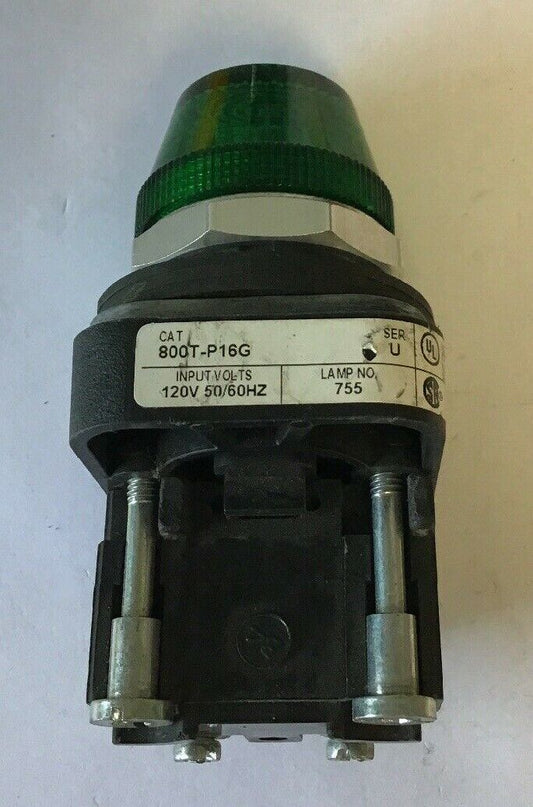 ALLEN BRADLEY 800T-P16G SER. U GREEN PILOT LIGHT 120V 50/60HZ, 755 LAMP