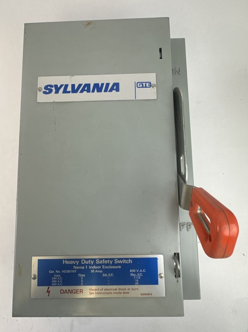 SYLVANIA HD361NF SAFETY SWITCH NON-FUSIBLE 30AMP 240-600VAC 3PH 20HP MAX