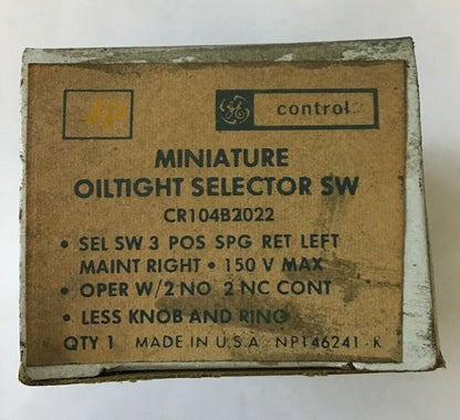 GENERAL ELECTRIC CR104B2022 SELECTOR SWITCH 3POS 150V W/O KNOB***LOTOF5***