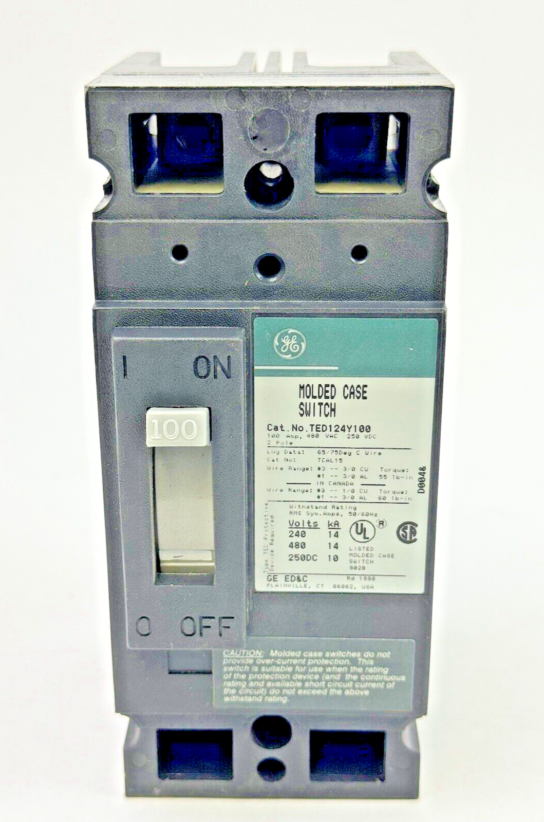 GE - TED124Y100 - MOLDED CASE SWITCH - 2 POLE/480 VAC/100A