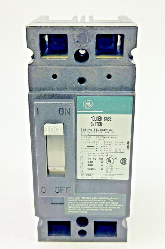 GE - TED124Y100 - MOLDED CASE SWITCH - 2 POLE/480 VAC/100A