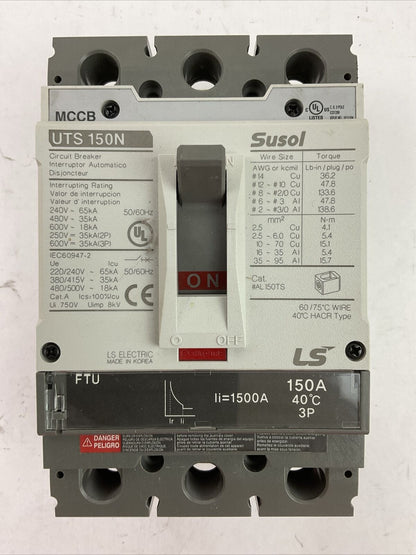 LS ELECTRIC UTS 150N CIRCUIT BREAKER 150AMP 3POLE 600V SUSOL MCCB li=1500A