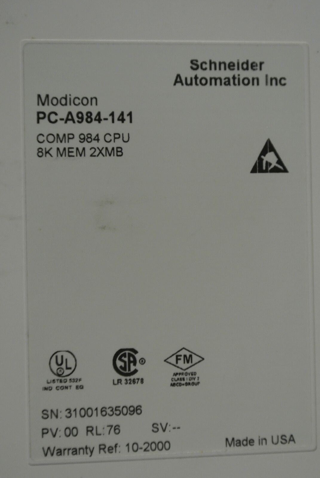 MODICON PC-A984-141 CPU + DEP216 INPUT MODULES (3) + DTA 200/AS-HDTA-200 SUBRACK